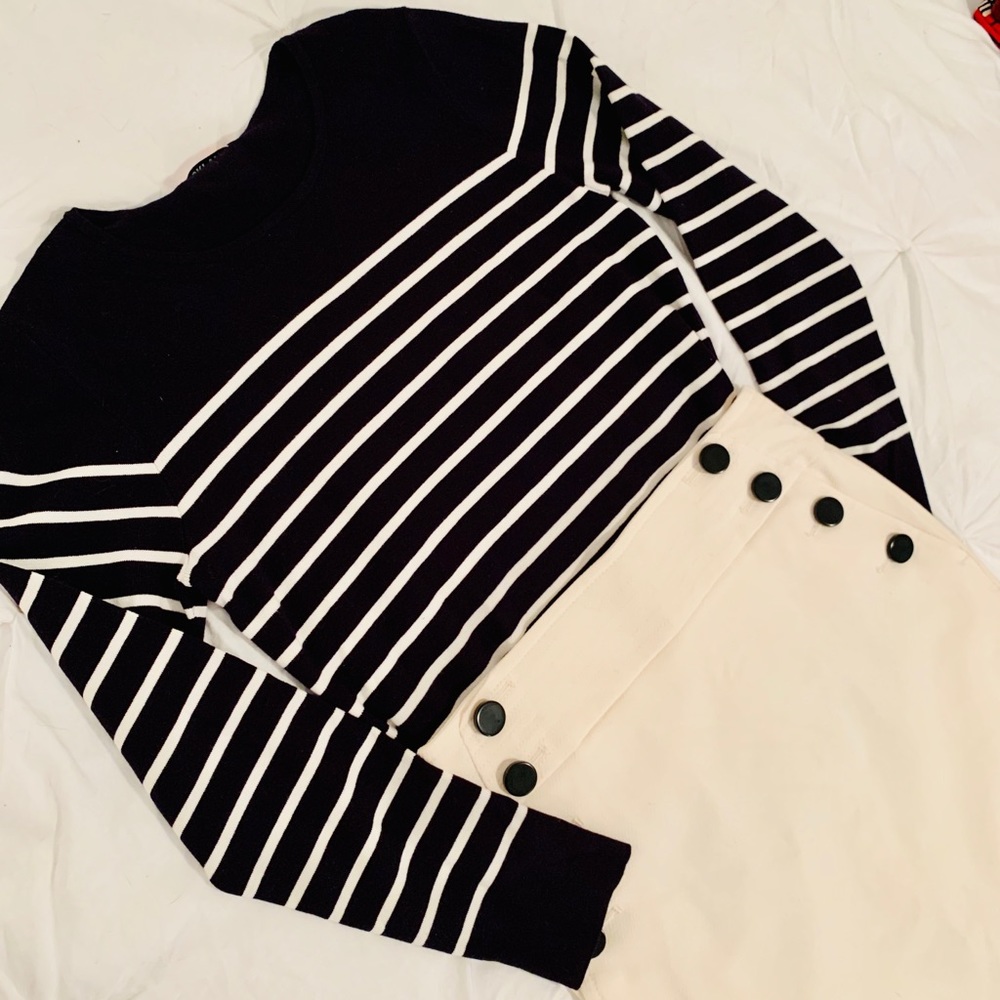 Navy and white sweater
